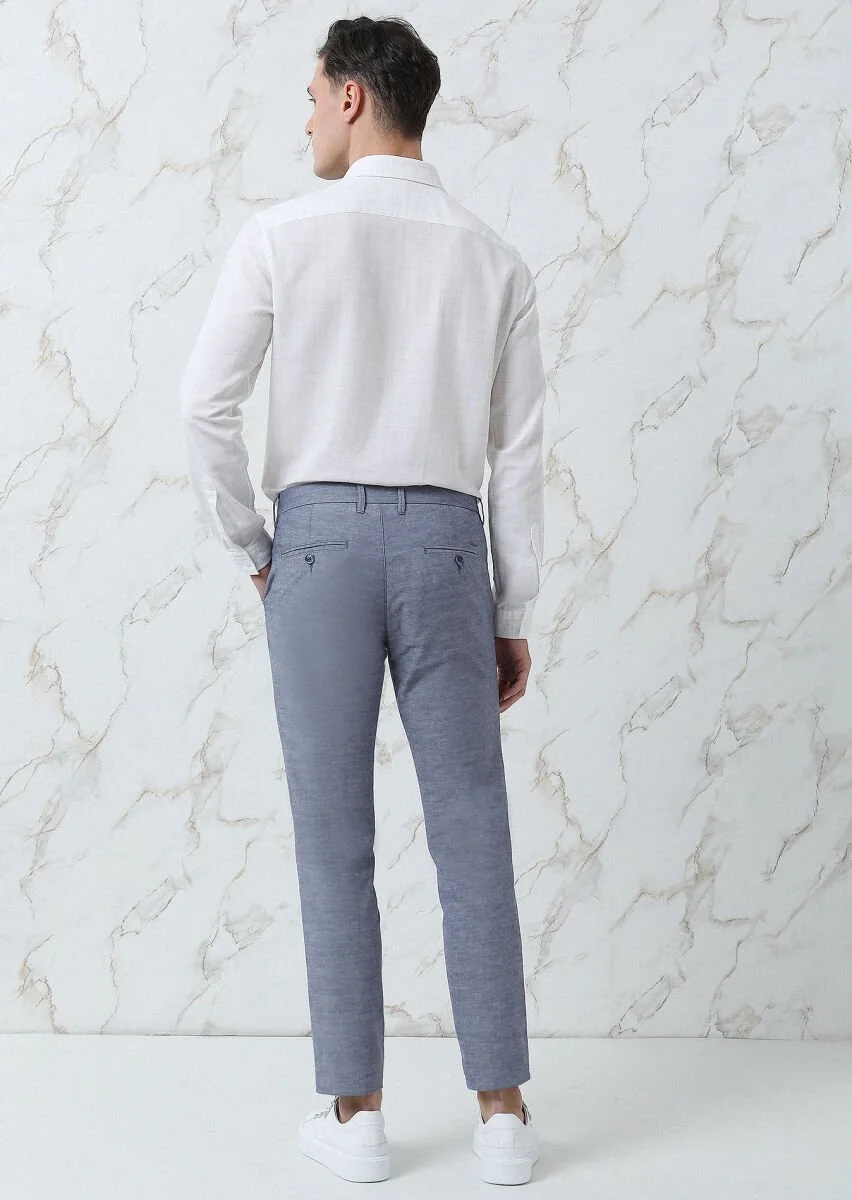 Lacivert Düz Dokuma Regular Fit Casual Pamuk Karışımlı Pantolon - 5