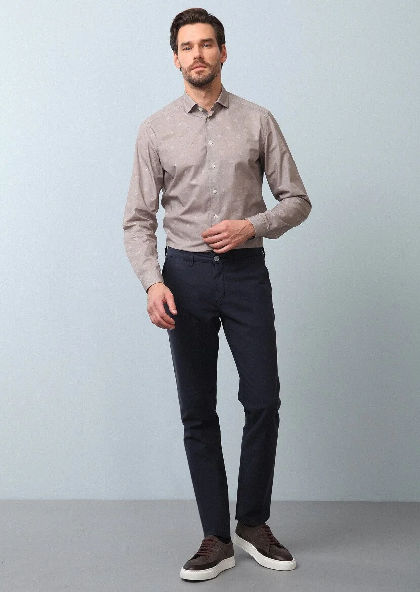 Lacivert Düz Dokuma Regular Fit Casual Pamuk Karışımlı Pantolon - 1