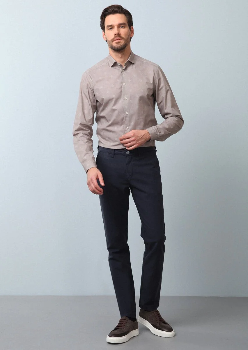 Lacivert Düz Dokuma Regular Fit Casual Pamuk Karışımlı Pantolon - 1