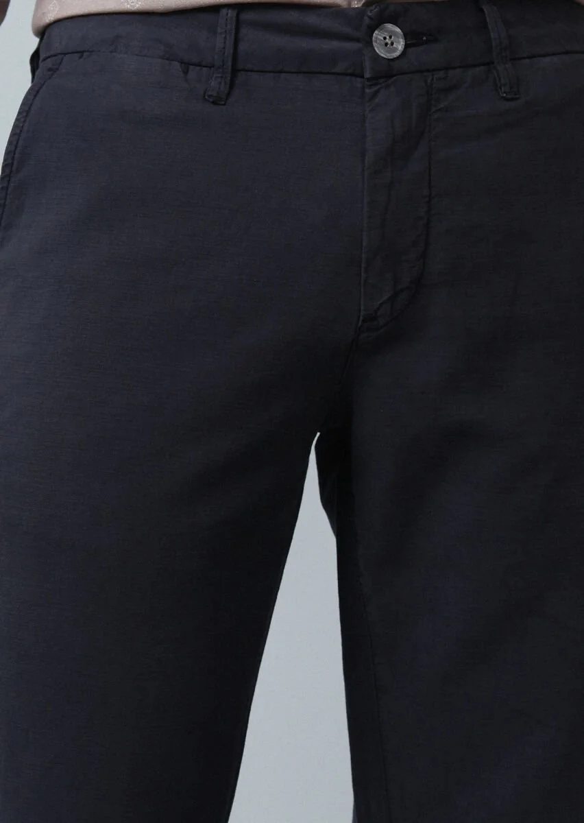 Lacivert Düz Dokuma Regular Fit Casual Pamuk Karışımlı Pantolon - 3