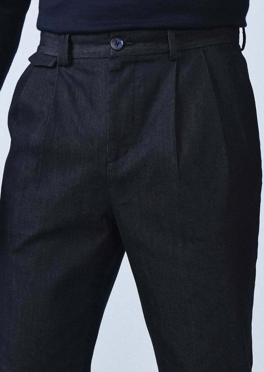 Lacivert Düz Dokuma Regular Fit Casual Pamuk Karışımlı Pantolon - 1