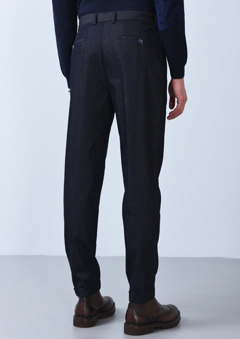 Lacivert Düz Dokuma Regular Fit Casual Pamuk Karışımlı Pantolon - 5