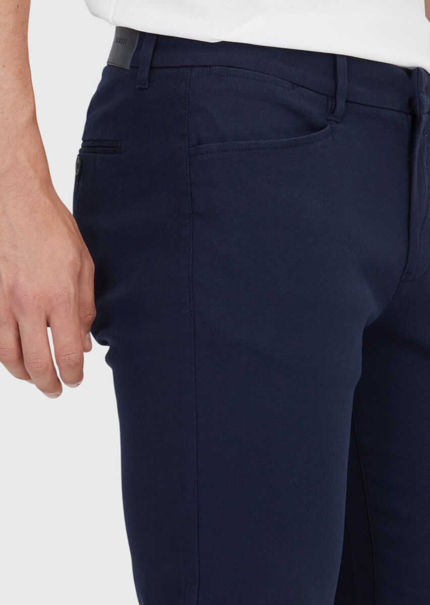Lacivert Düz Dokuma Regular Fit Casual Pamuk Karışımlı Pantolon - 3