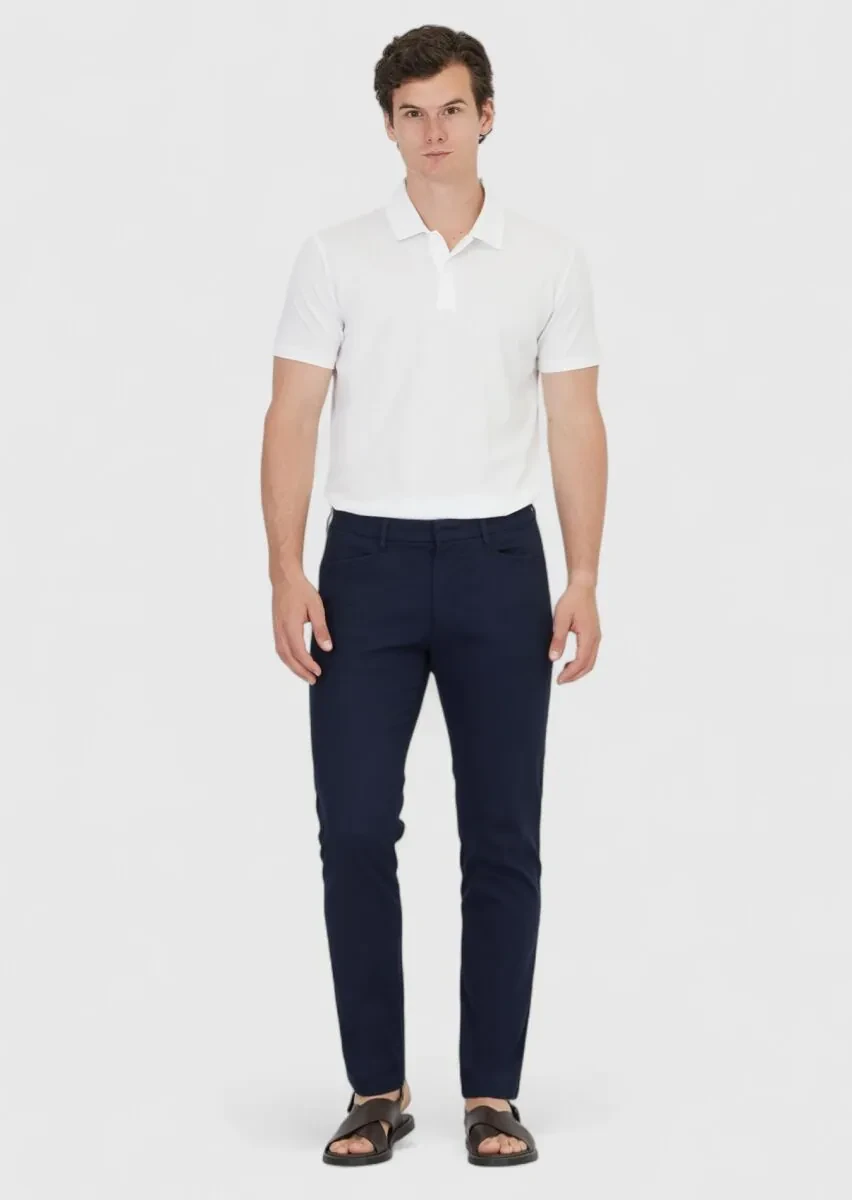 Lacivert Düz Dokuma Regular Fit Casual Pamuk Karışımlı Pantolon - 1