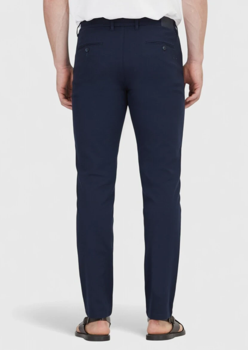 Lacivert Düz Dokuma Regular Fit Casual Pamuk Karışımlı Pantolon - 4