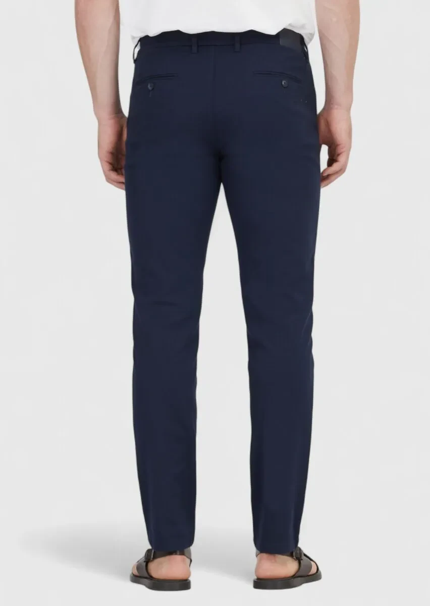 Lacivert Düz Dokuma Regular Fit Casual Pamuk Karışımlı Pantolon - 4
