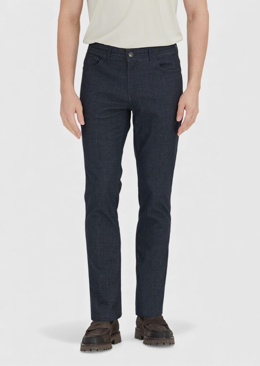 Lacivert Düz Dokuma Regular Fit Casual Pamuk Karışımlı Pantolon - 2