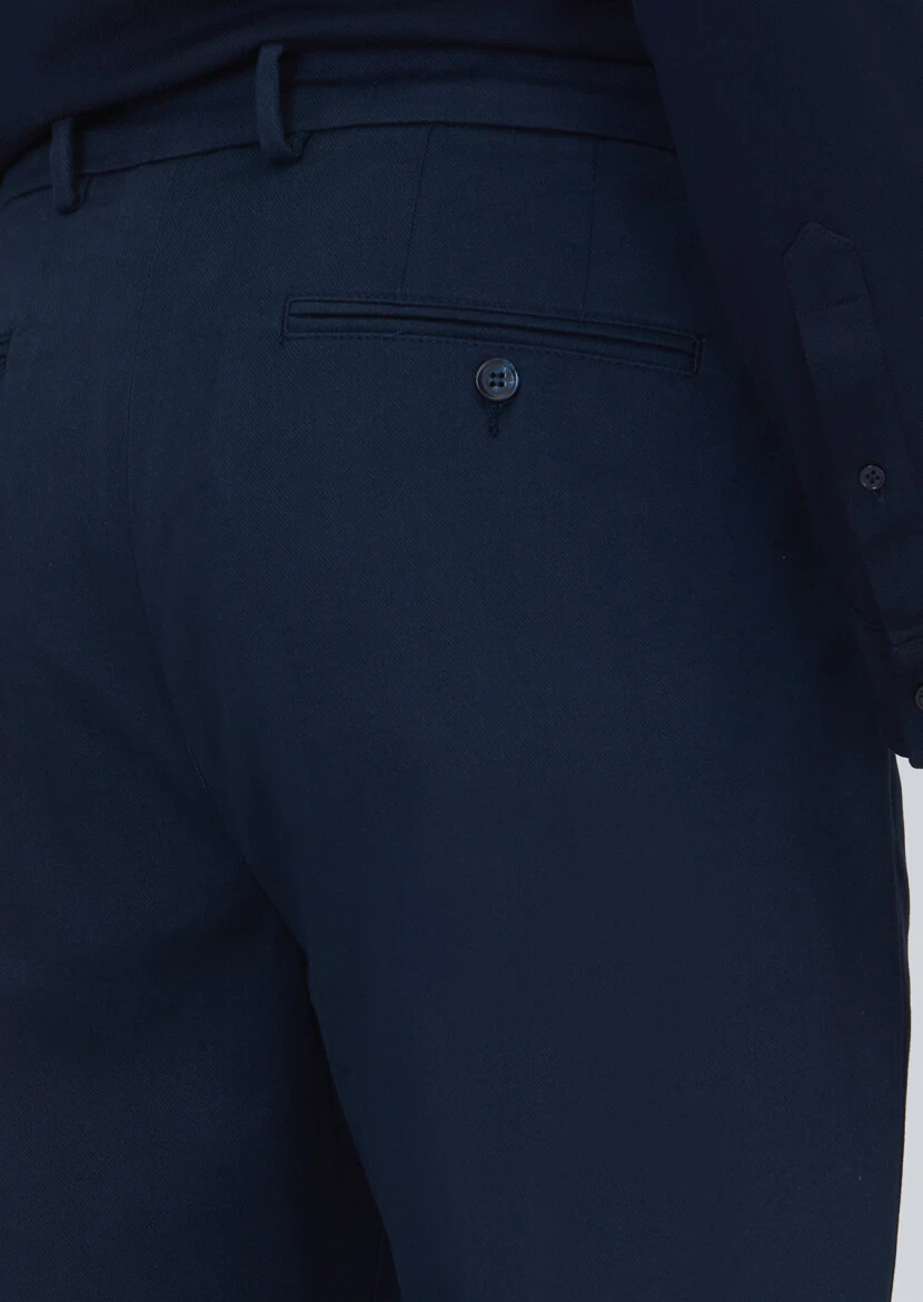 Lacivert Düz Dokuma Regular Fit Casual Pamuk Karışımlı Pantolon - 4