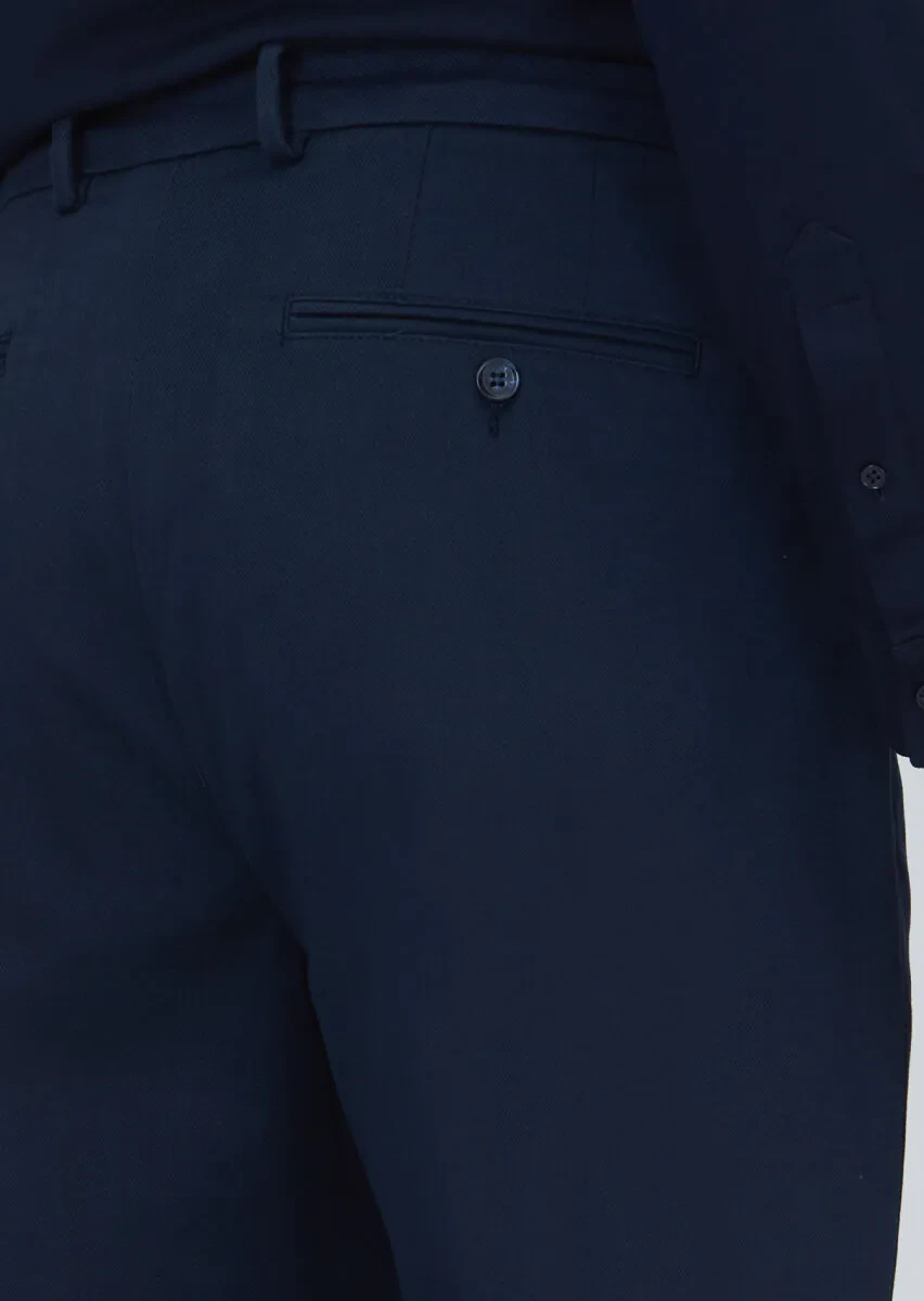 Lacivert Düz Dokuma Regular Fit Casual Pamuk Karışımlı Pantolon - 4