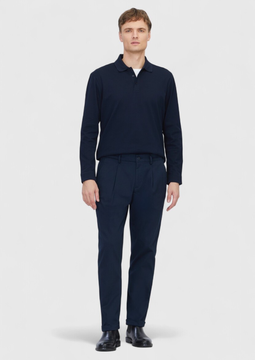 Lacivert Düz Dokuma Regular Fit Casual Pamuk Karışımlı Pantolon - RAMSEY