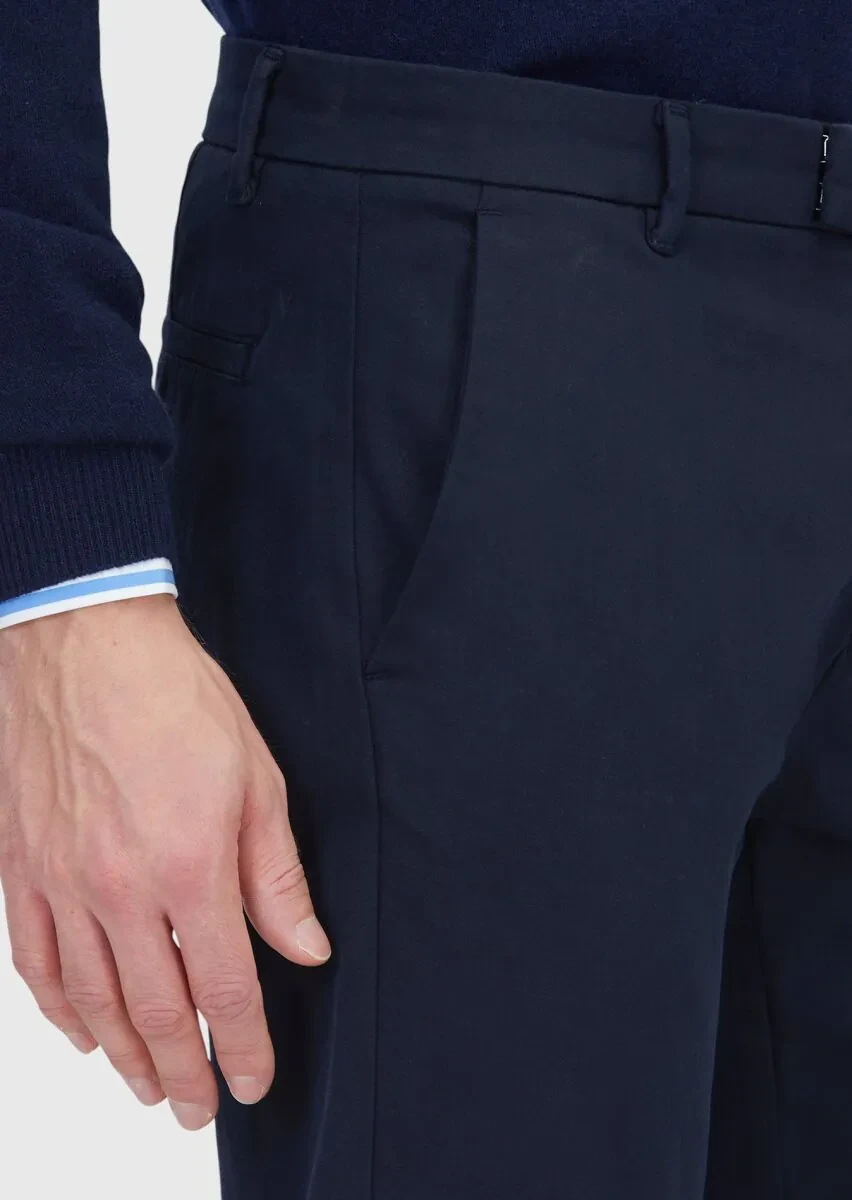 Lacivert Düz Dokuma Regular Fit Casual Pamuk Karışımlı Pantolon - 3