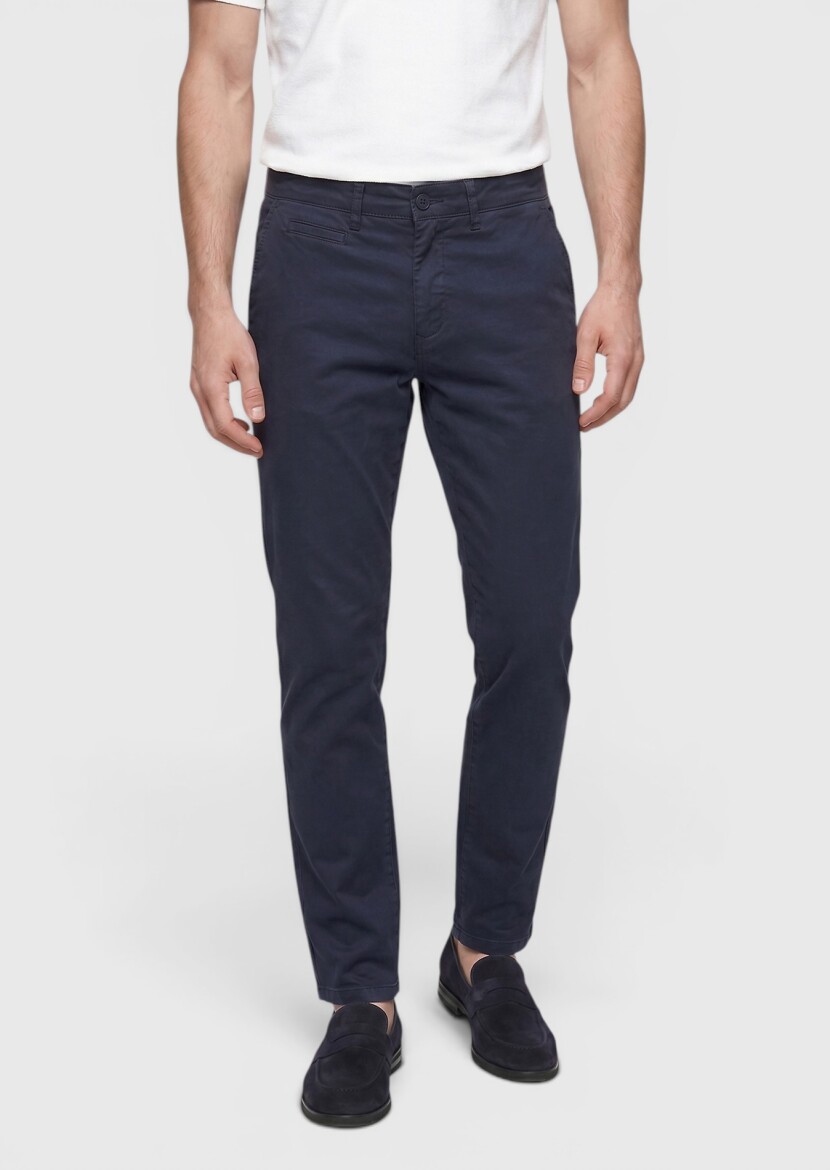Lacivert Düz Dokuma Regular Fit Casual Pamuk Karışımlı Pantolon - RAMSEY