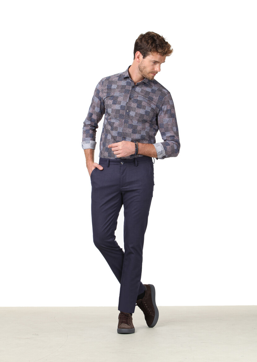 Lacivert Düz Dokuma Regular Fit Casual Pantolon 