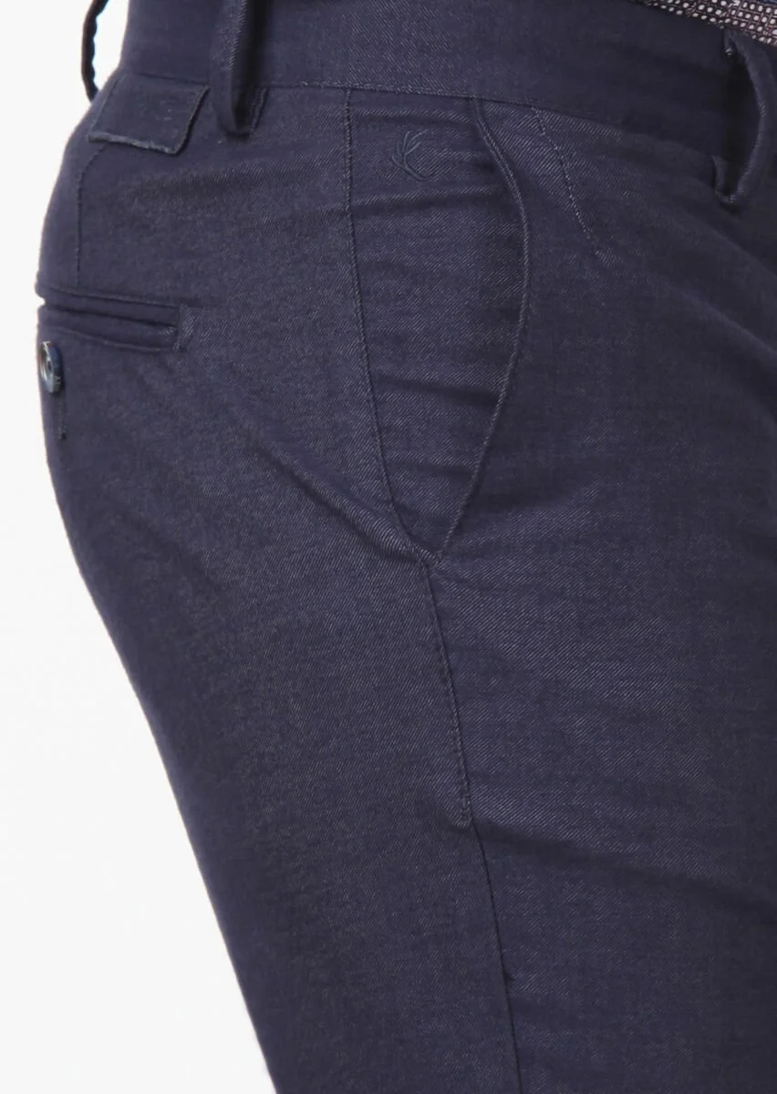 Lacivert Düz Dokuma Regular Fit Casual Pantolon - 3
