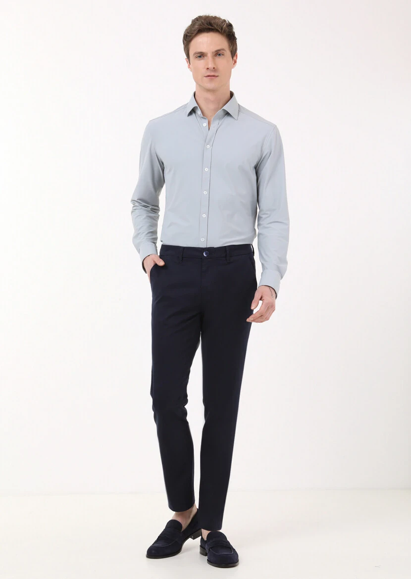 Lacivert Düz Dokuma Regular Fit Casual Pantolon - 1