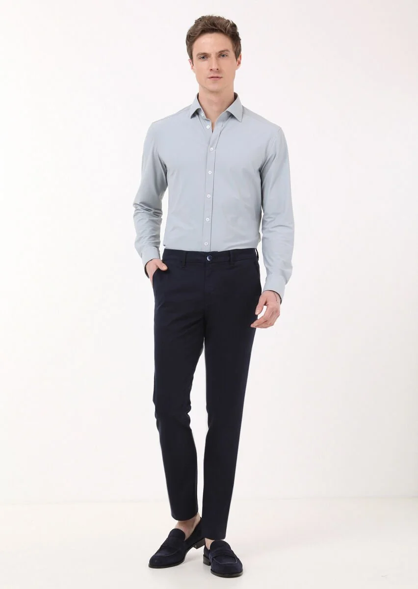 Lacivert Düz Dokuma Regular Fit Casual Pantolon - 1