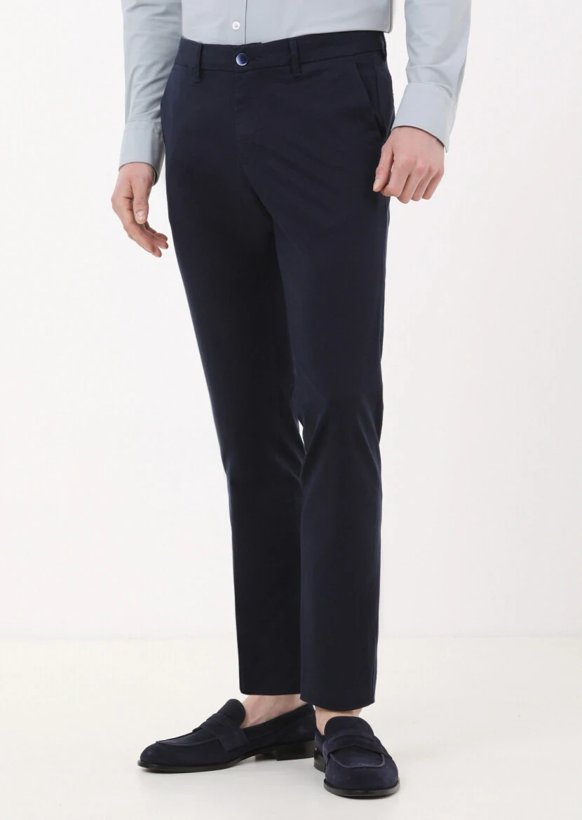 Lacivert Düz Dokuma Regular Fit Casual Pantolon 