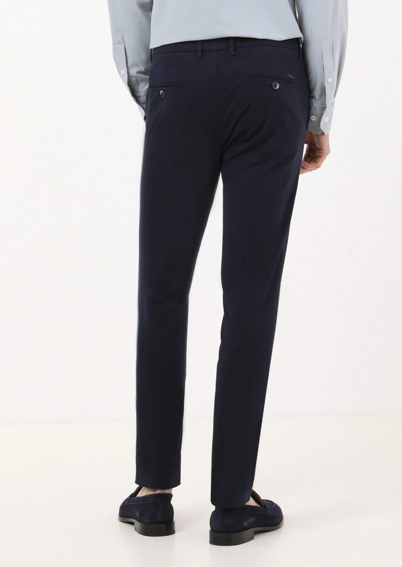 Lacivert Düz Dokuma Regular Fit Casual Pantolon - 4