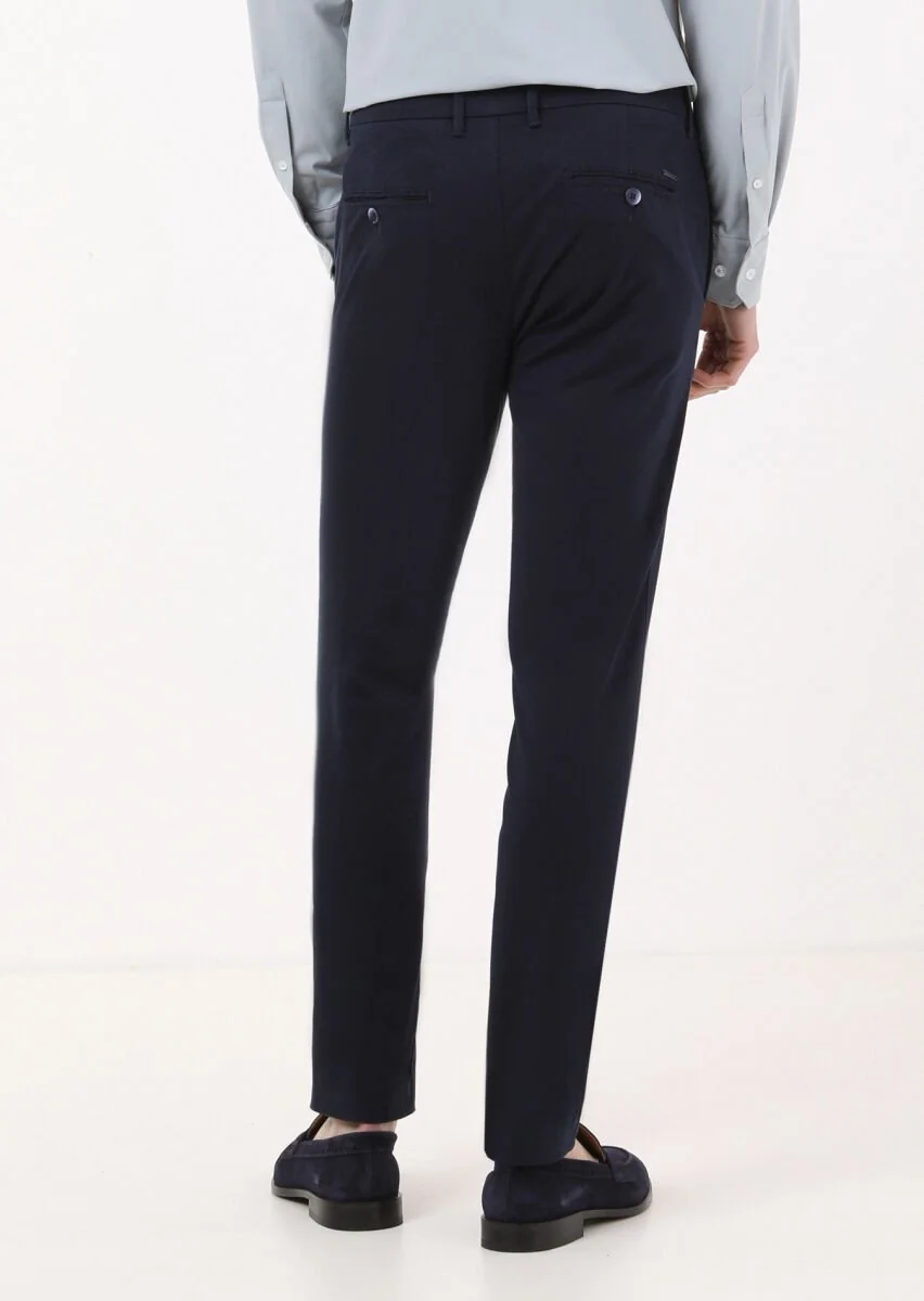 Lacivert Düz Dokuma Regular Fit Casual Pantolon - 4
