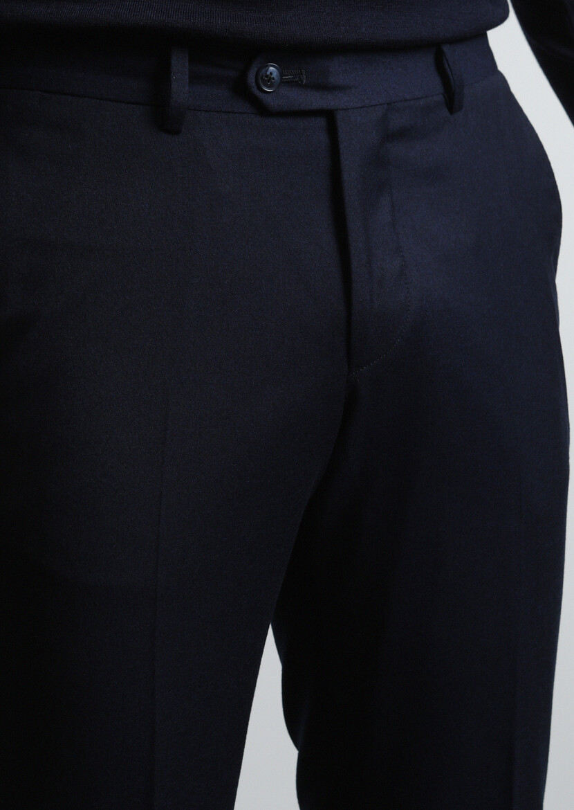 Lacivert Düz Dokuma Regular Fit Klasik %100 Yün Pantolon - 3