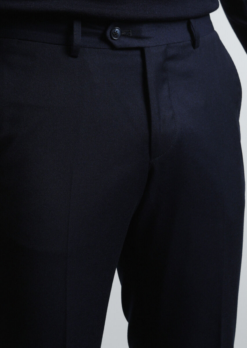 Lacivert Düz Dokuma Regular Fit Klasik %100 Yün Pantolon - 3