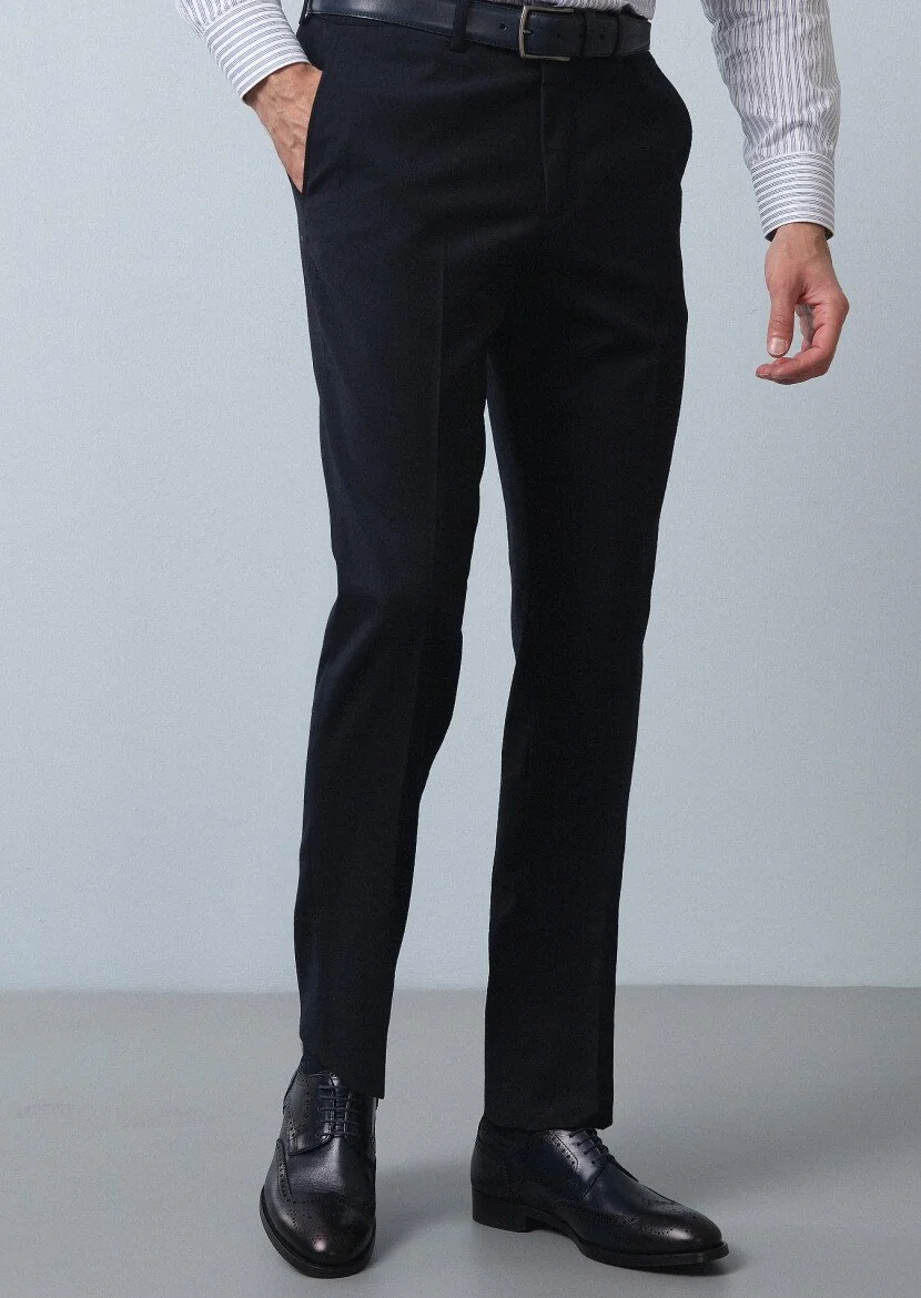 Lacivert Düz Dokuma Regular Fit Klasik %100 Yün Pantolon 