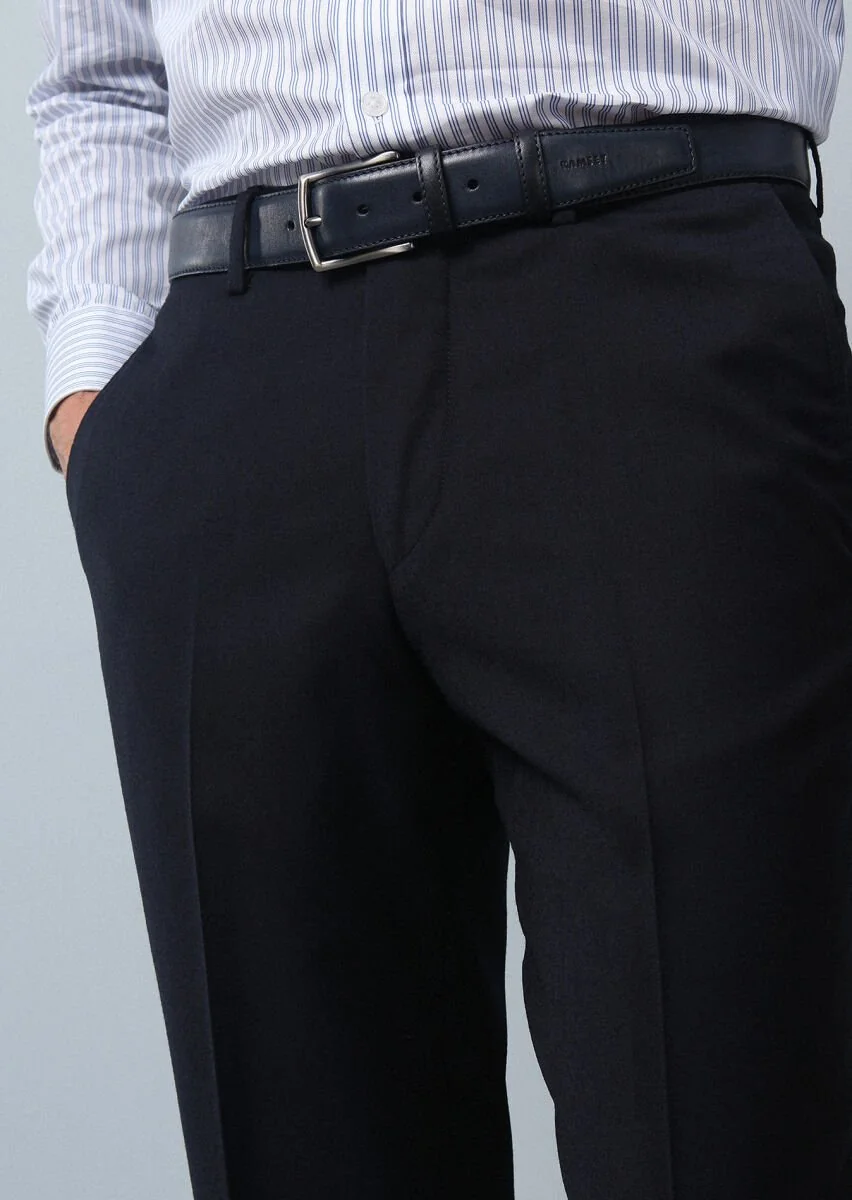 Lacivert Düz Dokuma Regular Fit Klasik %100 Yün Pantolon - 3