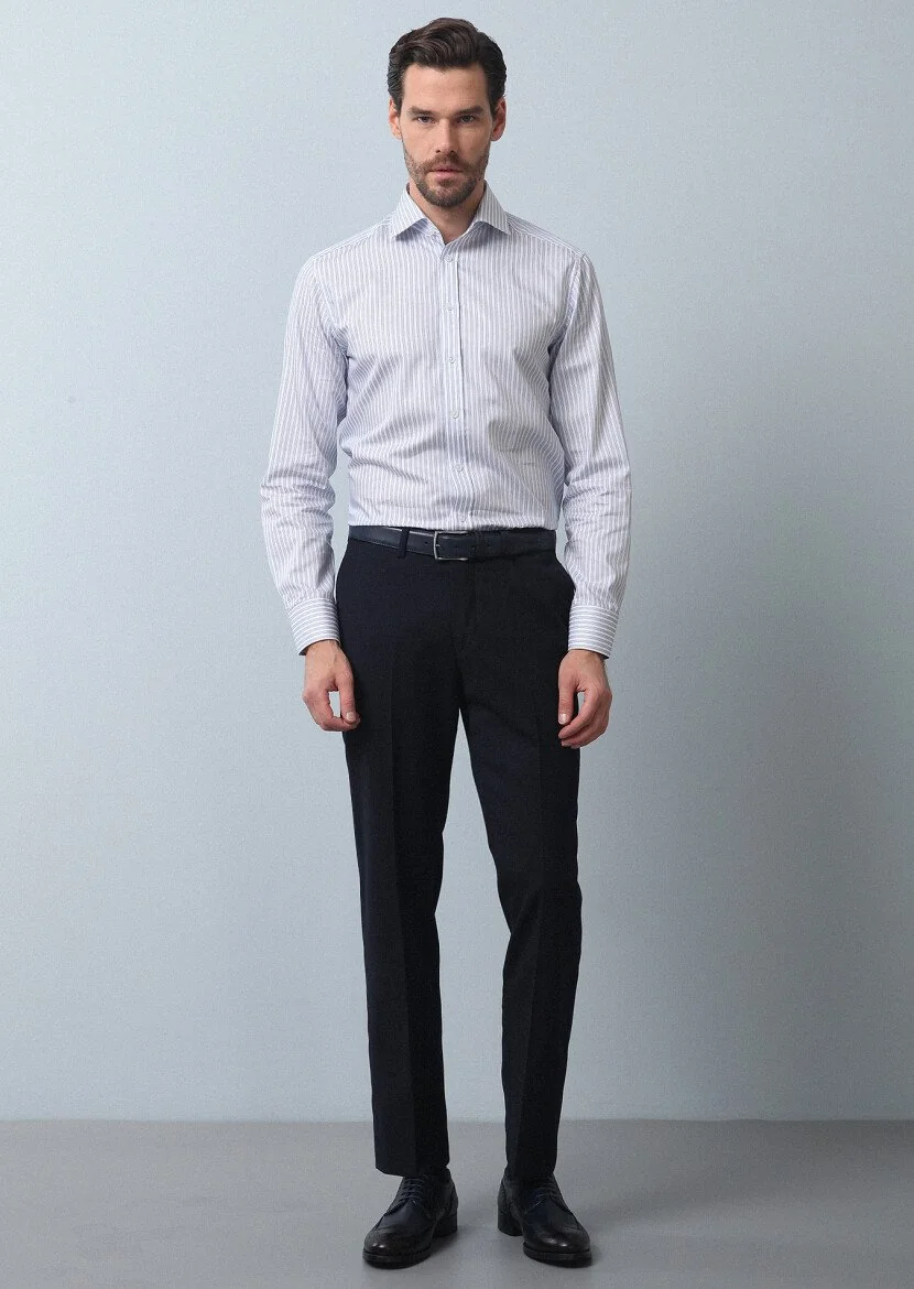 Lacivert Düz Dokuma Regular Fit Klasik %100 Yün Pantolon - 4