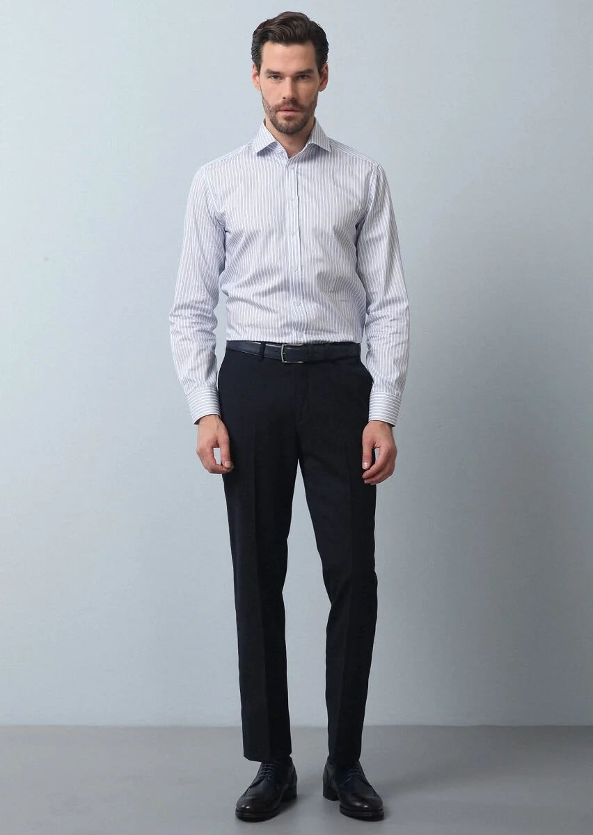 Lacivert Düz Dokuma Regular Fit Klasik %100 Yün Pantolon - 4