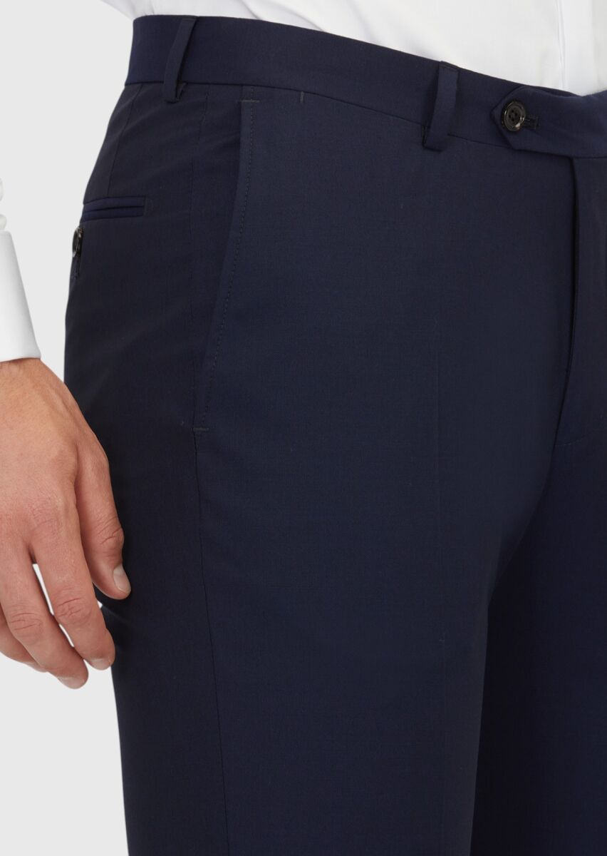 Lacivert Düz Dokuma Regular Fit Klasik %100 Yün Pantolon - 3