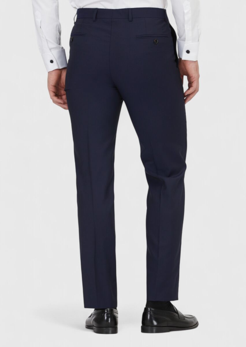 Lacivert Düz Dokuma Regular Fit Klasik %100 Yün Pantolon - 4