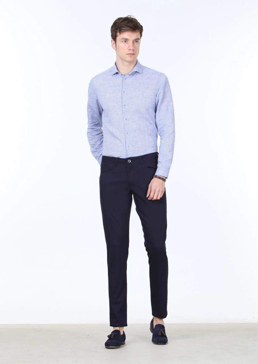 Lacivert Düz Dokuma Slim Fit Casual %100 Pamuk Pantolon - 2