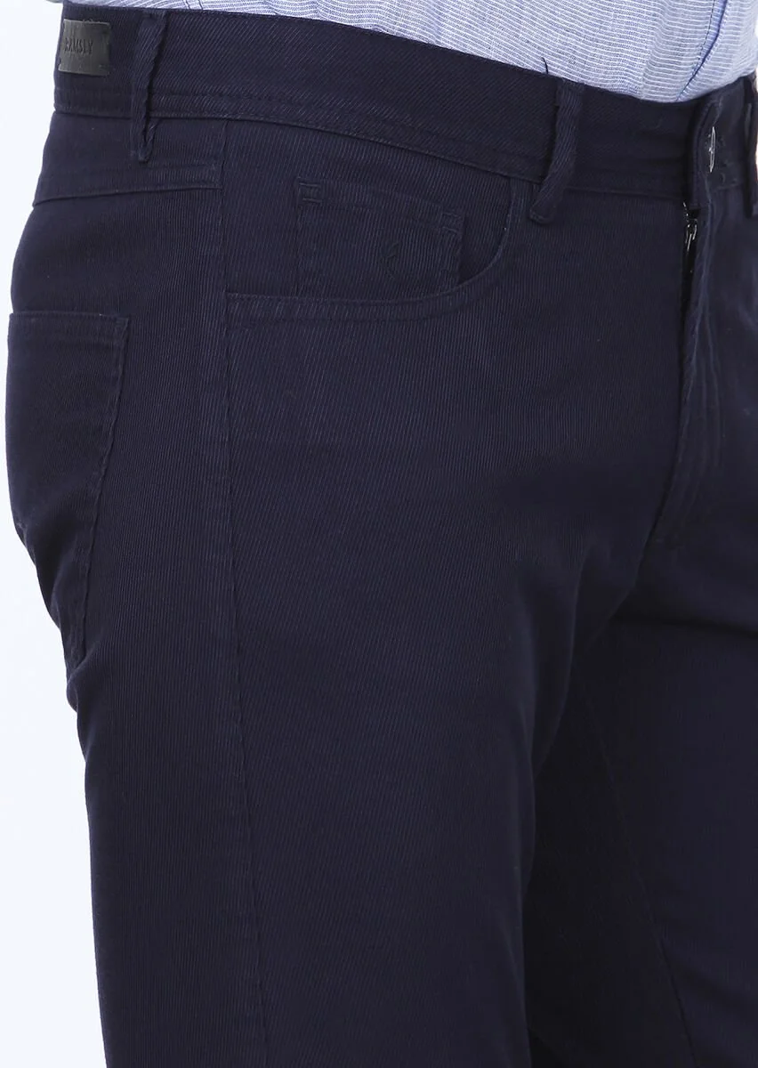 Lacivert Düz Dokuma Slim Fit Casual %100 Pamuk Pantolon - 3