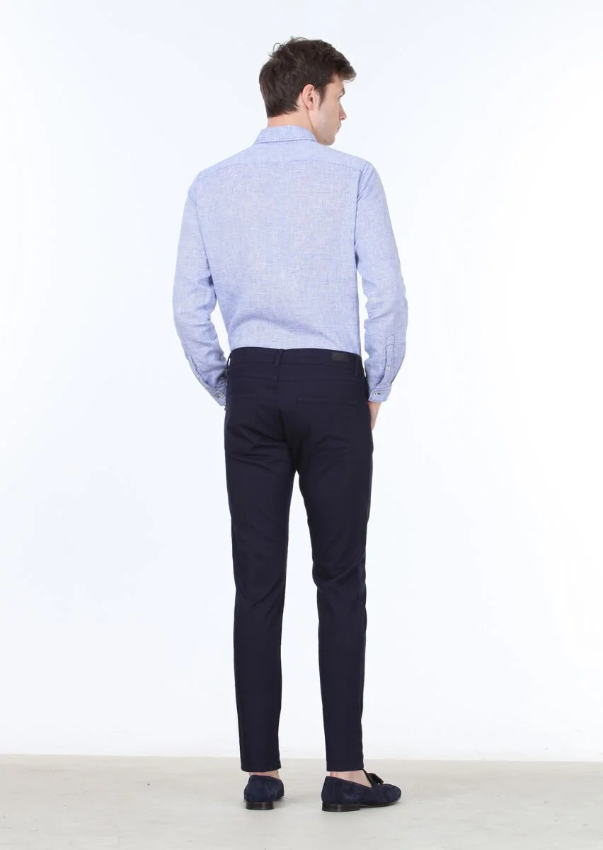 Lacivert Düz Dokuma Slim Fit Casual %100 Pamuk Pantolon - 4