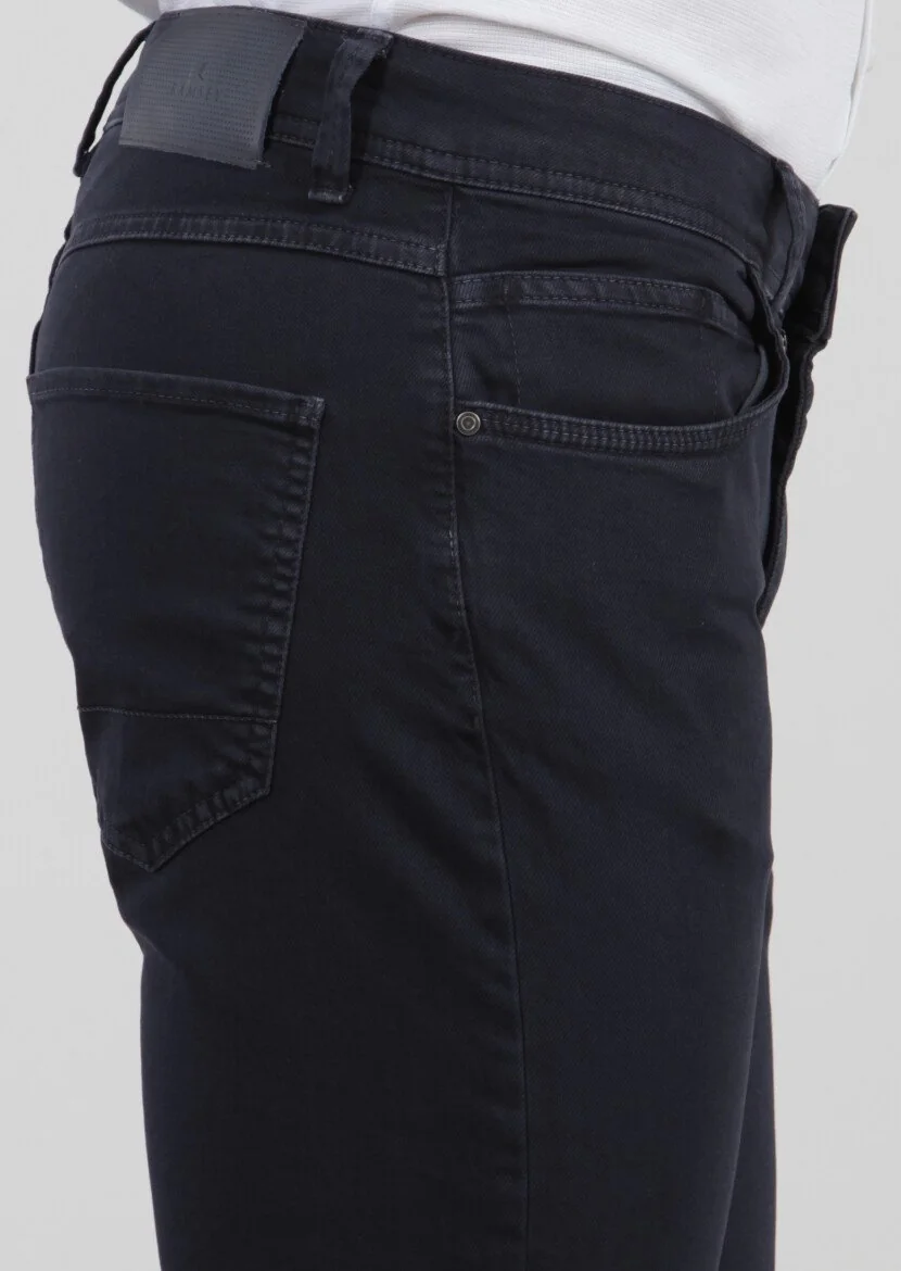 Lacivert Düz Dokuma Slim Fit Casual Pamuk Karışımlı Pantolon - 3