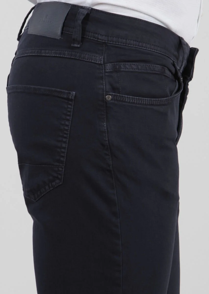 Lacivert Düz Dokuma Slim Fit Casual Pamuk Karışımlı Pantolon - 3