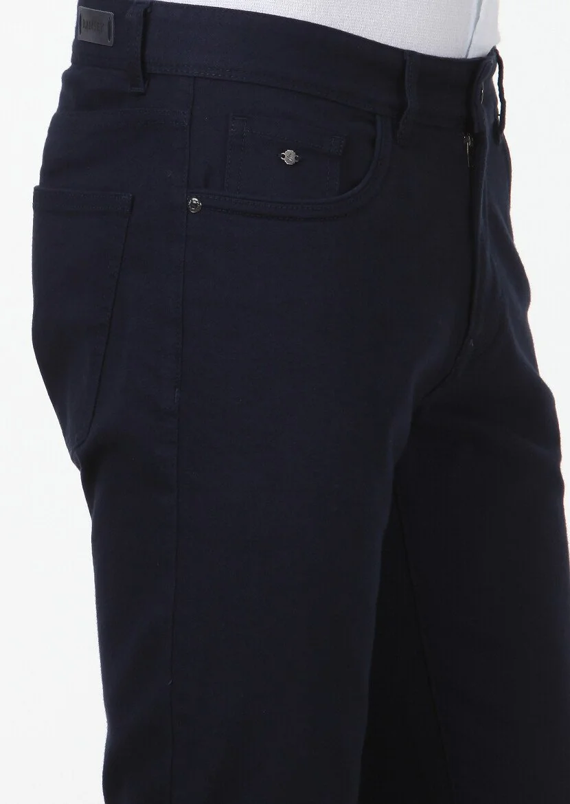 Lacivert Düz Dokuma Slim Fit Casual Pamuk Karışımlı Pantolon - 3