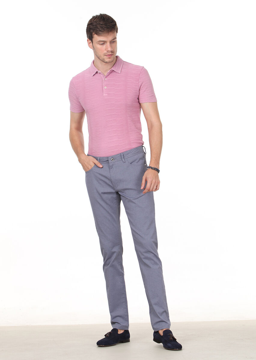 Lacivert Düz Dokuma Slim Fit Casual Pamuk Karışımlı Pantolon - 1
