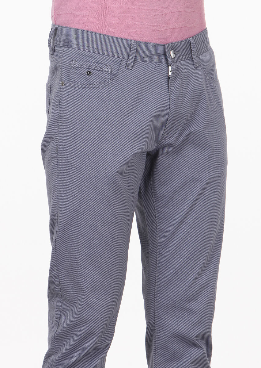 Lacivert Düz Dokuma Slim Fit Casual Pamuk Karışımlı Pantolon - 3