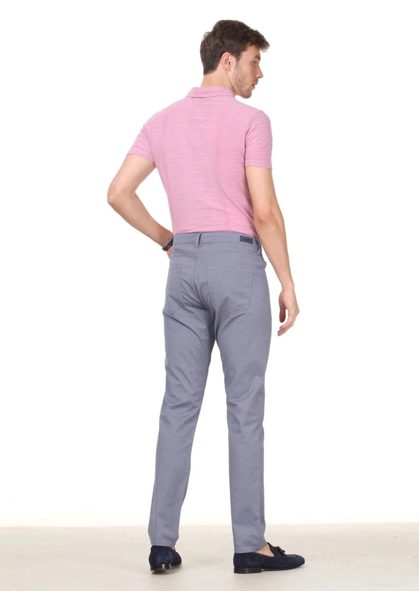 Lacivert Düz Dokuma Slim Fit Casual Pamuk Karışımlı Pantolon - 4