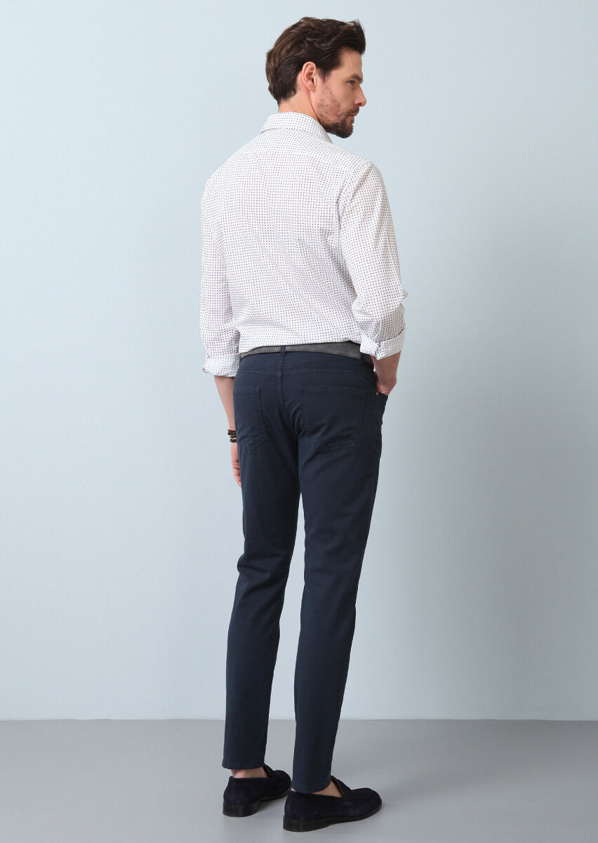 Lacivert Düz Dokuma Slim Fit Casual Pamuk Karışımlı Pantolon - 4