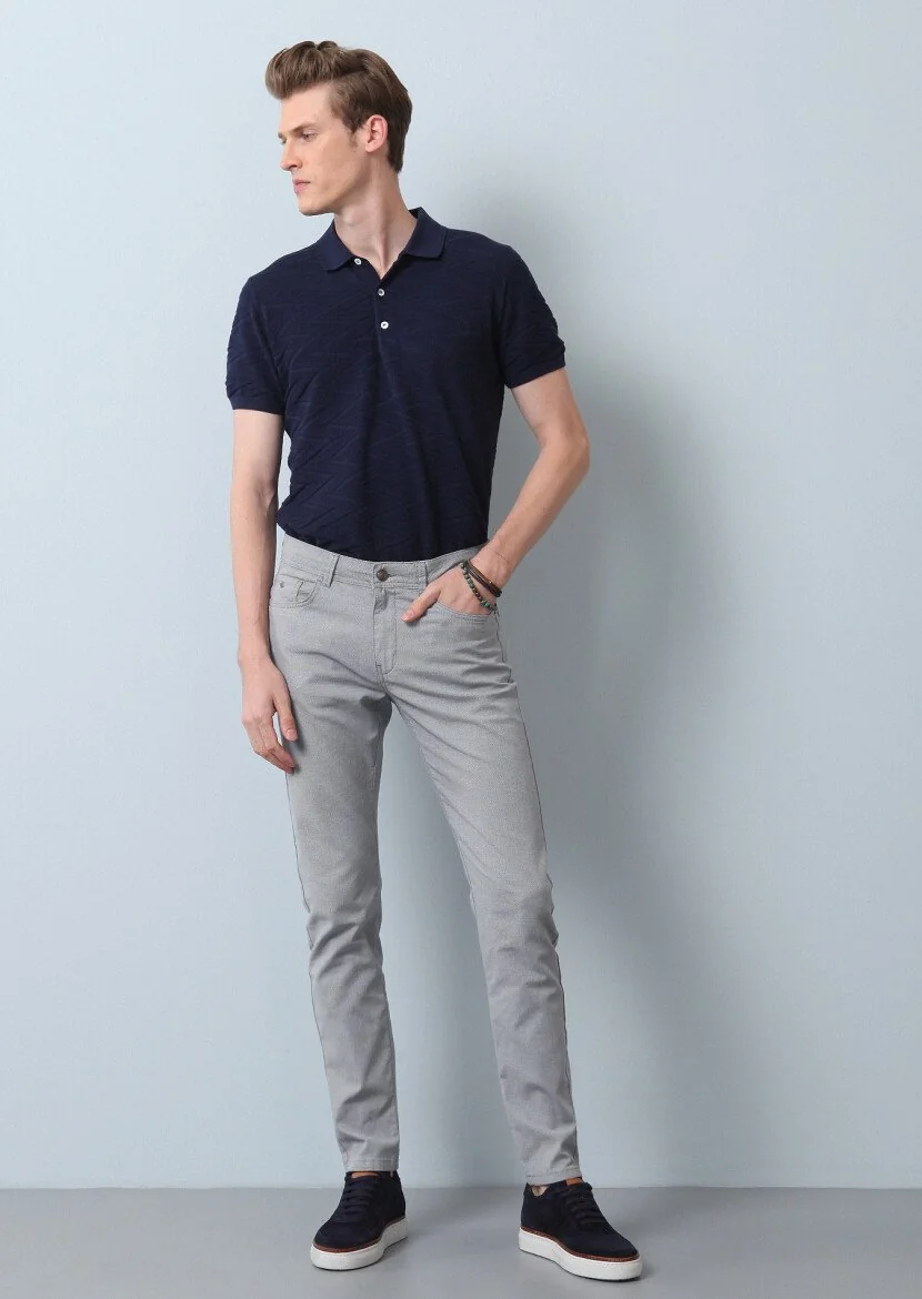 Lacivert Düz Dokuma Slim Fit Casual Pamuk Karışımlı Pantolon - 1