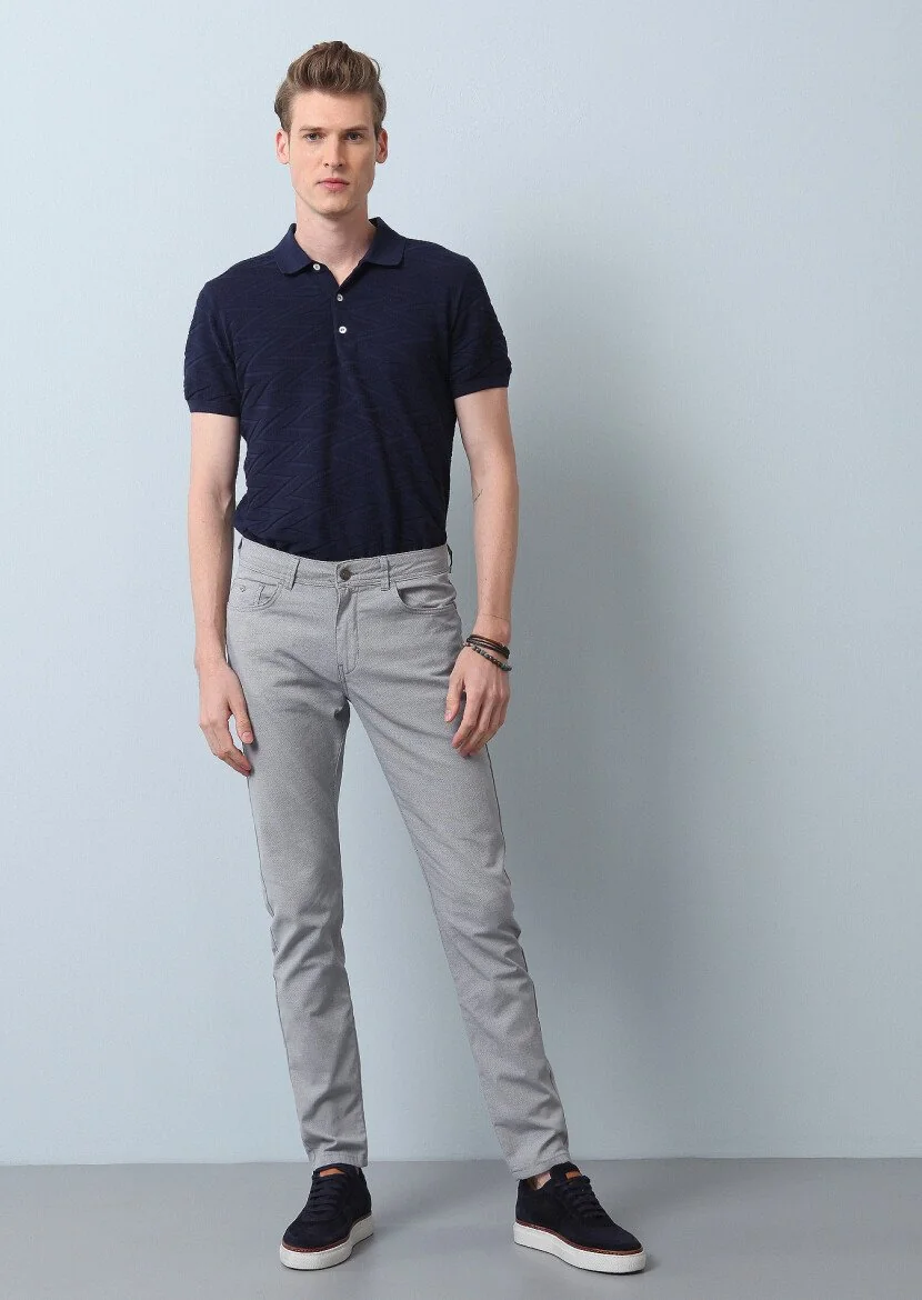 Lacivert Düz Dokuma Slim Fit Casual Pamuk Karışımlı Pantolon - 3