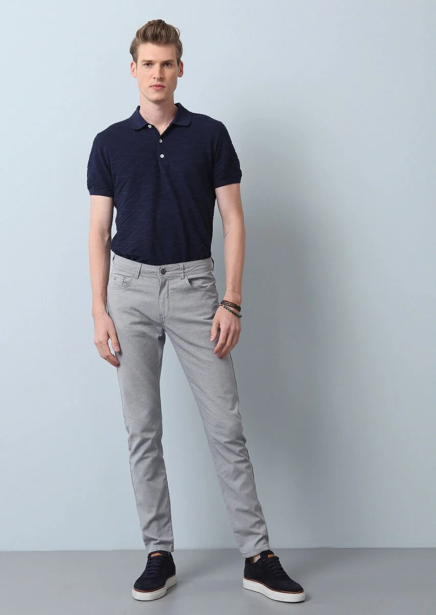 Lacivert Düz Dokuma Slim Fit Casual Pamuk Karışımlı Pantolon - 3