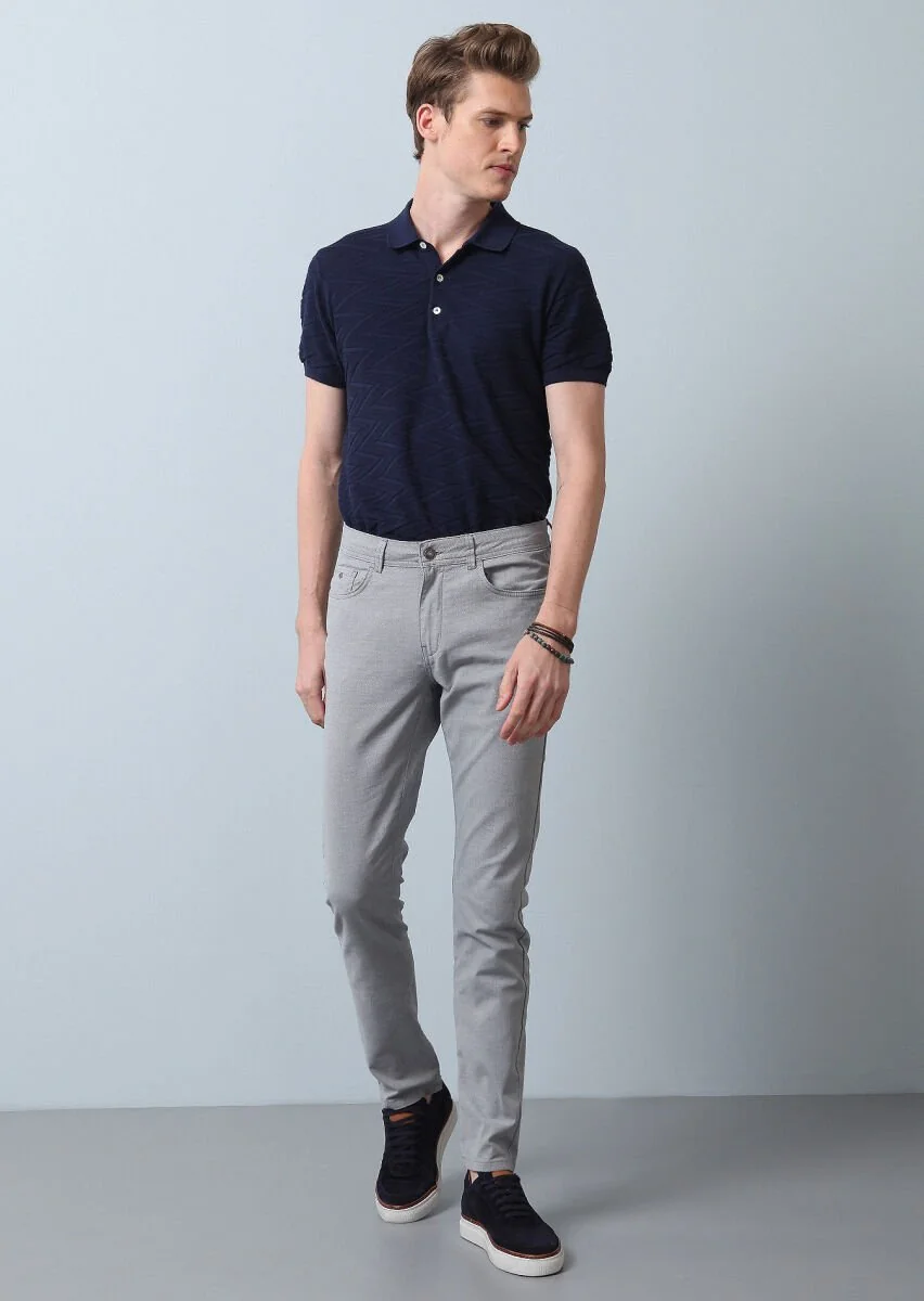 Lacivert Düz Dokuma Slim Fit Casual Pamuk Karışımlı Pantolon - 4