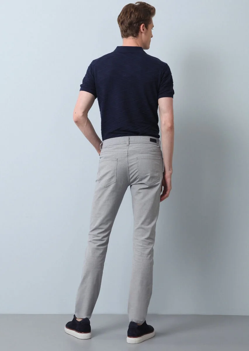 Lacivert Düz Dokuma Slim Fit Casual Pamuk Karışımlı Pantolon - 5