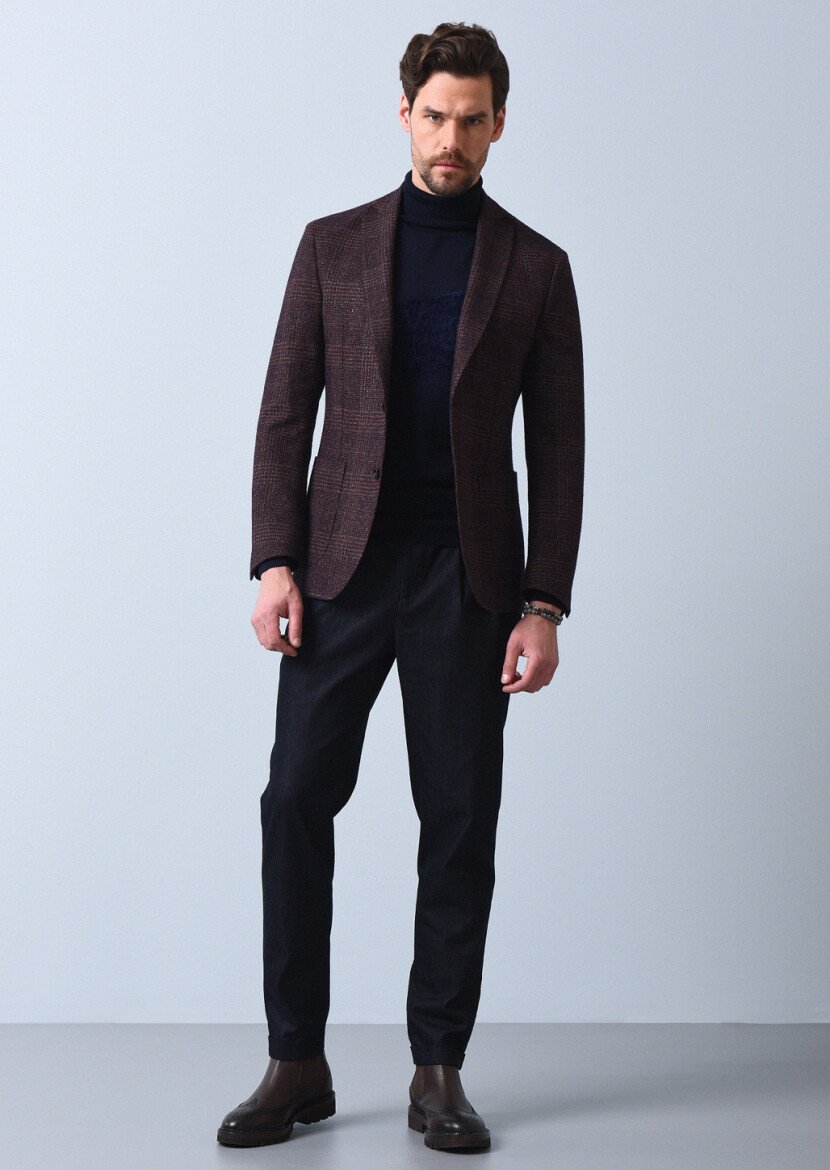 Lacivert Düz Dokuma Slim Fit Casual Pamuk Karışımlı Pantolon - 3