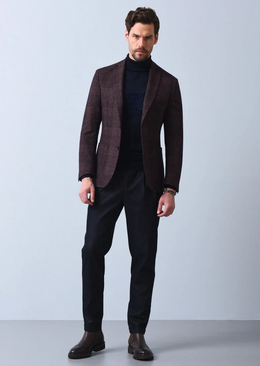 Lacivert Düz Dokuma Slim Fit Casual Pamuk Karışımlı Pantolon - 3