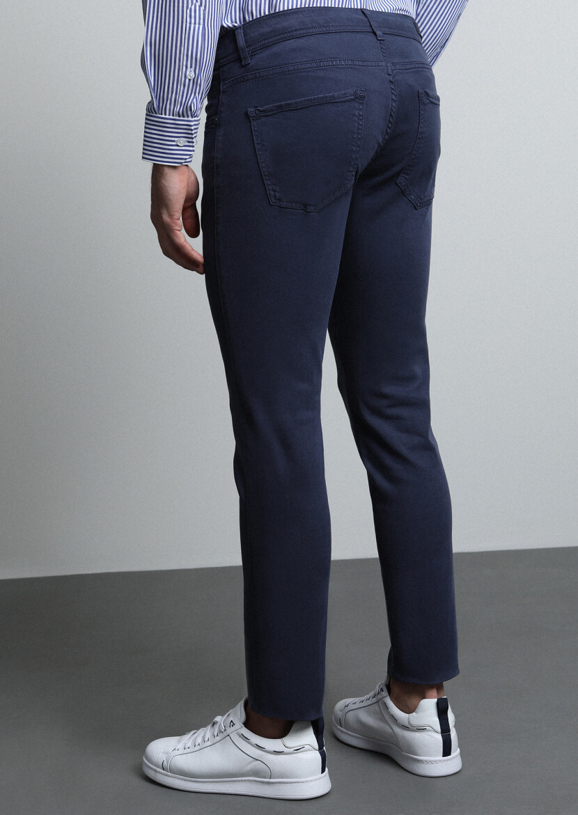 Lacivert Düz Dokuma Slim Fit Casual Pamuk Karışımlı Pantolon - 5