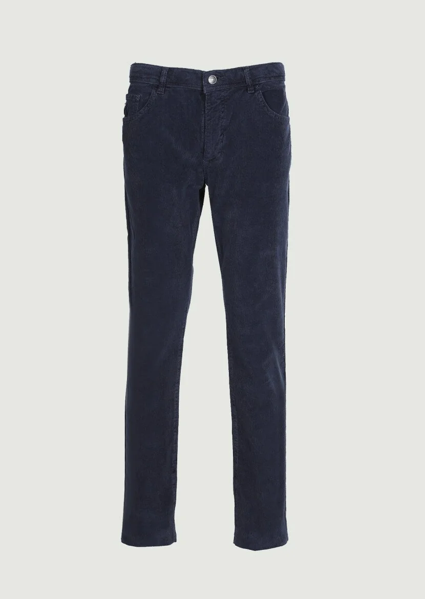 Lacivert Düz Dokuma Slim Fit Casual Pamuk Karışımlı Pantolon - 1